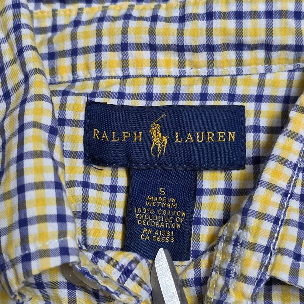 Ralph Lauren Plaid Button Down‎ Shirt Boy's Size 5 Blue Yellow Long Sleeve